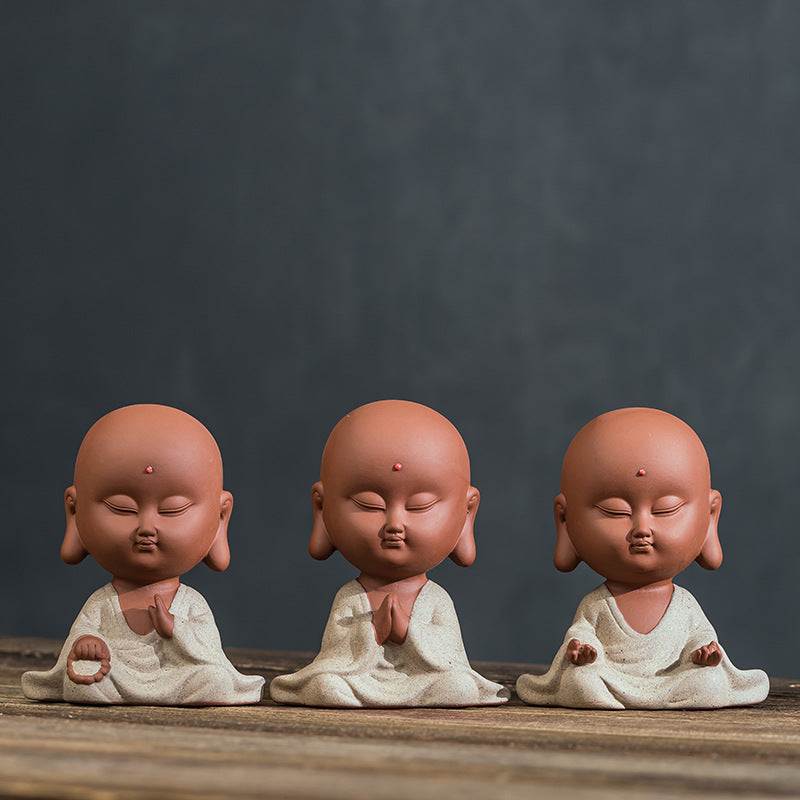 zensoullab Zen Style Yixing Clay Little Monk Tea Pet Tea Tray Tea Room Ornament Craft Figure Creative Space Decoration
