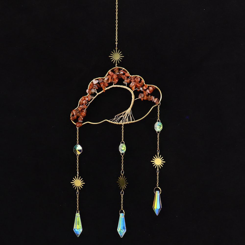 zensoullab Handmade Wire Wrapped Natural Crystal Crushed Stone Clouds Clouds Life Tree Sun Catcher Hanging Ornament Wind Chime Decoration T27