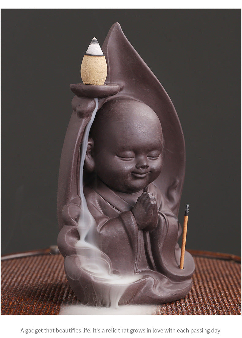 zensoullab Purple Clay Sandalwood Incense Burner Craft Ornament Original Xiangyun Little Monk Incense Holder Waterfall Backflow Incense Burner