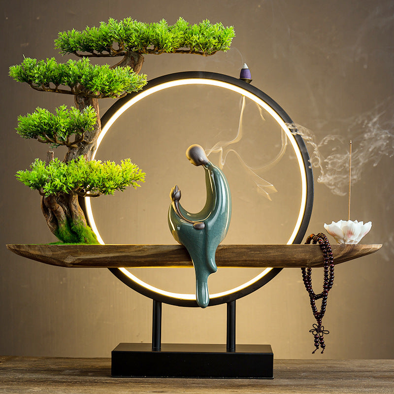zensoullabled Lamp Circle Base Zen Backflow Incense Burner Chinese Style Home Entrance Decoration Office Tea Room Aromatherapy Burner Household
