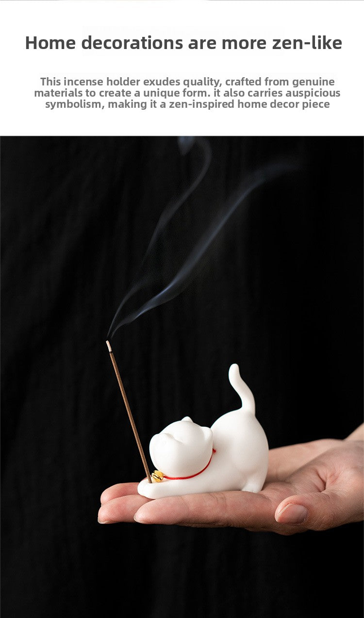 zensoullab Cute Forbidden City Kitten Ceramic Incense Holder Aromatherapy Burner Ornament Soft Healing Tea Table Tea Pet Indoor Incense Burner