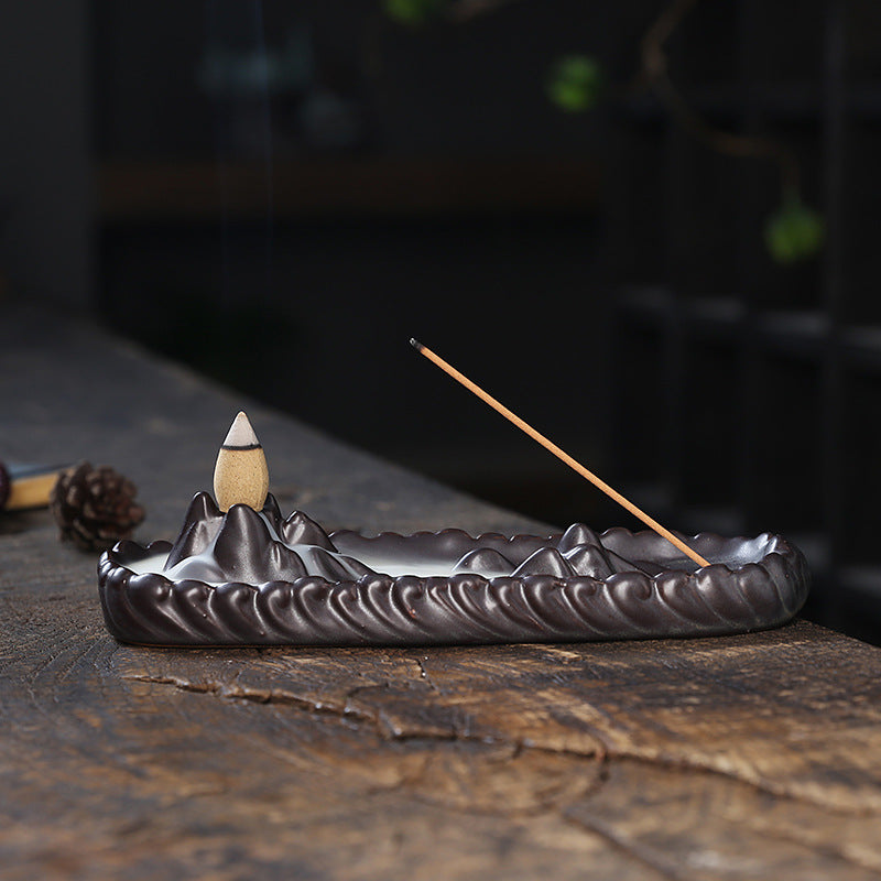 Ceramic Backflow Incense Burner Creative Mountain Waterfall Backflow Incense Burner Three-in-One Incense Burner Home Decor
