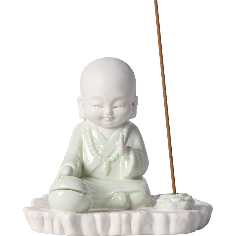 zensoullab Ceramic Little Monk Incense Burner Coil Incense Stick Home Indoor Sandalwood Incense Burner Tea Ceremony Aromatherapy Burner Incense Box Ornament