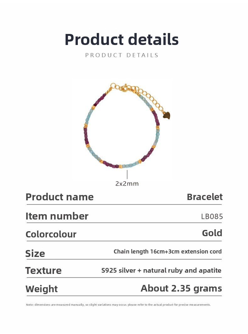 zensoullab Trendy Design Development S925 Sterling Silver Natural Ruby and Apatite Colorful Gemstone Necklace for Women Colorful Beaded