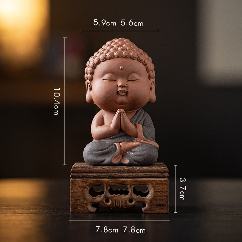 zensoullab Zen Purple Clay Small Buddha Figurine Cute Buddha Statue Chinese Style Home Tea Room Curio Shelf Tea Table Decoration