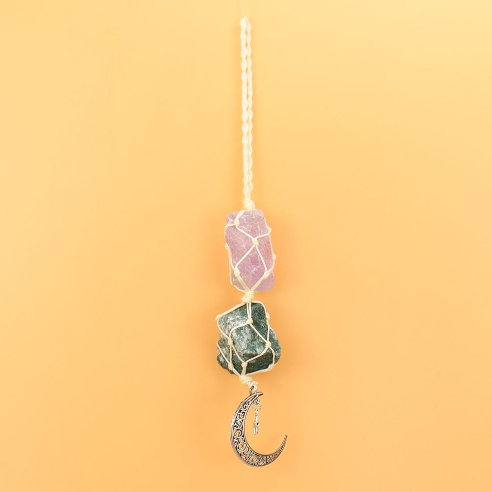zensoullab Handmade Woven Raw Stone Crystal Pendant Star Moon Net Bag Car Hanging Amethyst Ornament