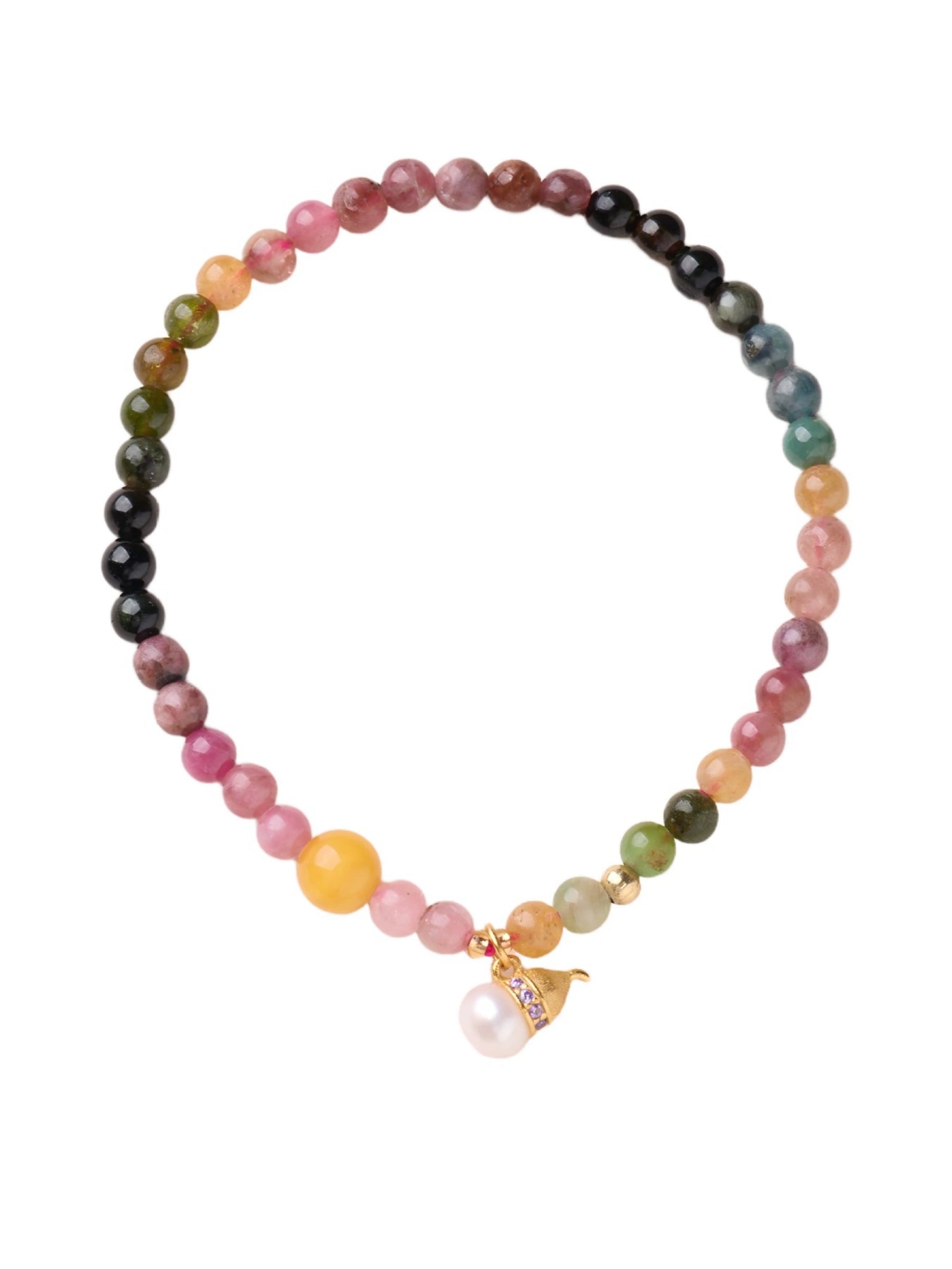 zensoullab Natural Tourmaline Bracelet for Women Pearl Good Luck Amber Gourd New Chinese Style Bracelet High-end Crystal Bracelet