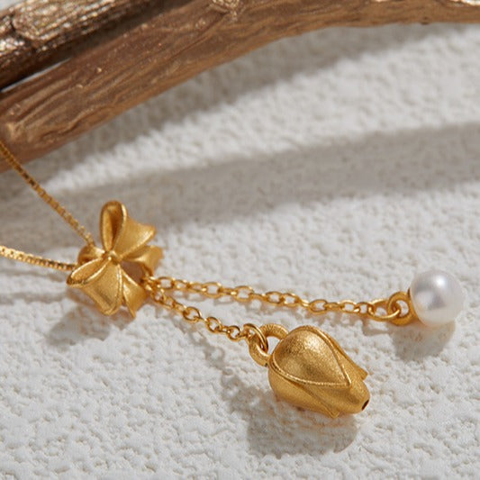 zensoullab Hot Selling S925 Sterling Silver Ancient Gold Inlaid Pearl Necklace for Women National Trend Simple Elegant Pendant