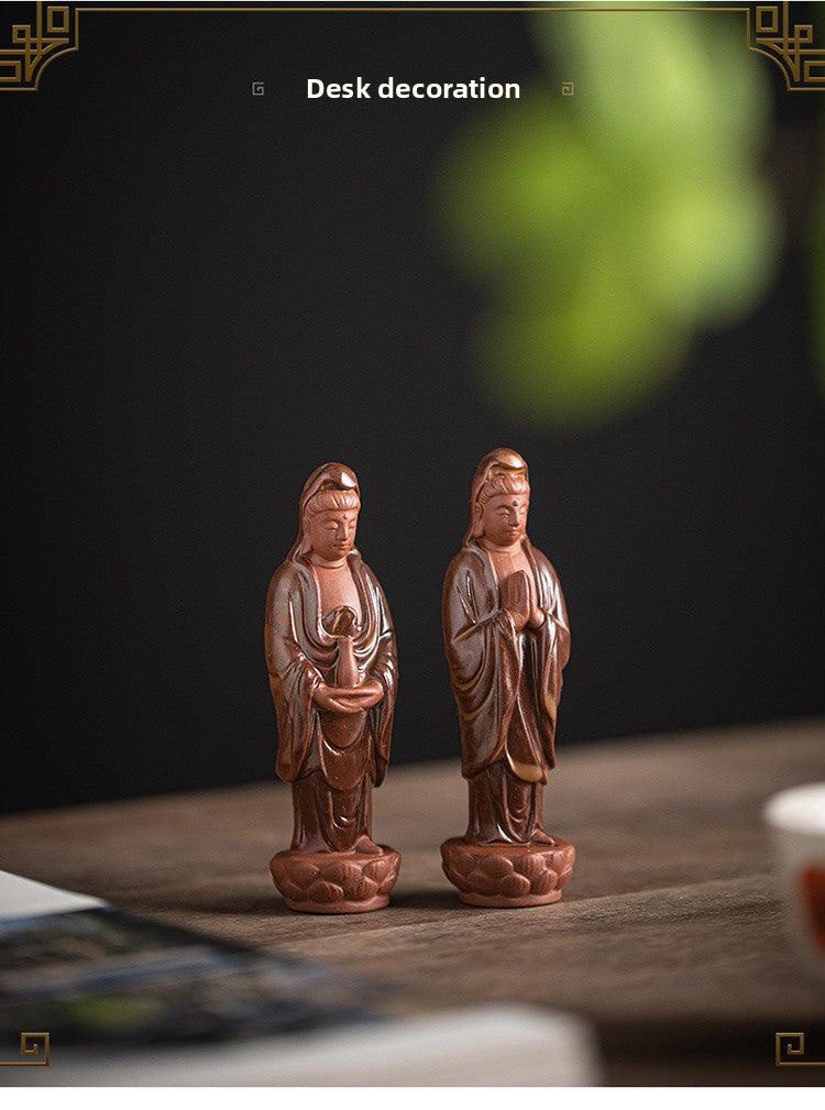 zensoullab Creative Mini Small Ceramic Peace Guanyin Bodhisattva Chinese Style Bonsai Rockery Micro Landscape Fish Tank Zen Small Ornament