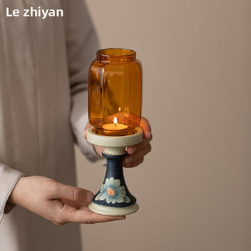 zensoullab Ming and Qing Hand-painted Blue and White Firestone Red Aromatherapy Candle Candle Holder Ornament Zen Ceramic Tea Ceremony Accessories Tea Room Atmosphere Lamp