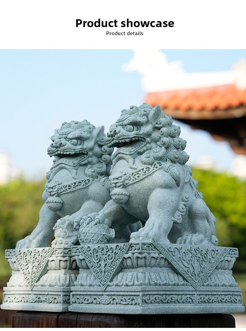 zensoullab 25cm Chinese Style Green Sandstone Lion Pair Tomb Front National Trend Ornament Auspicious Beast Creative Home Living Room Decoration