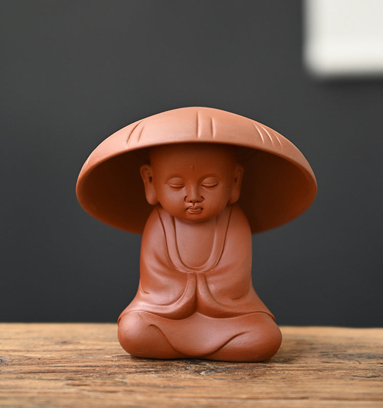 zensoullab Zen Purple Clay Little Monk Tea Pet Tea Leaf Filter Kung Fu Tea Set Accessories Creative Hat Tea Strainer Full Ceramic Tea Infuser