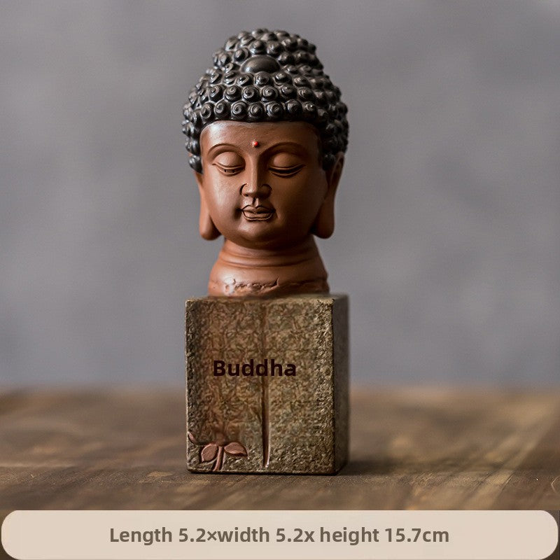 zensoullab New Chinese Style Ceramic Buddha Head Zen Ornament Home Entrance Crafts Fish Tank Landscaping Antique-like Tathagata Buddha Statue