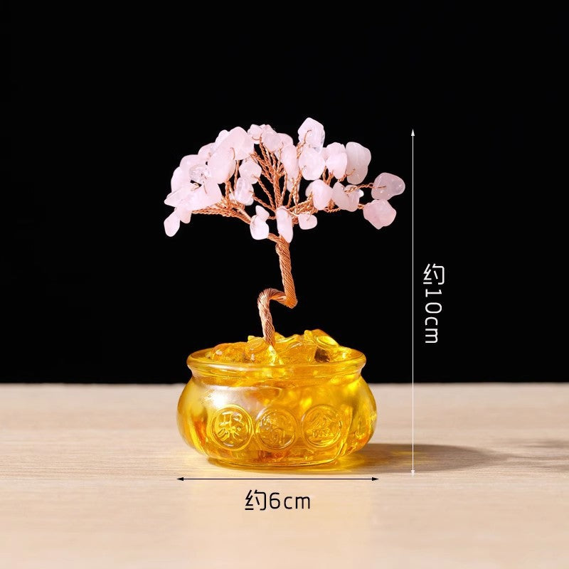 zensoullab Natural Yellow Crystal Money Tree Ornament Amethyst Wealth-Attracting Treasure Bowl Office Desk Decoration
