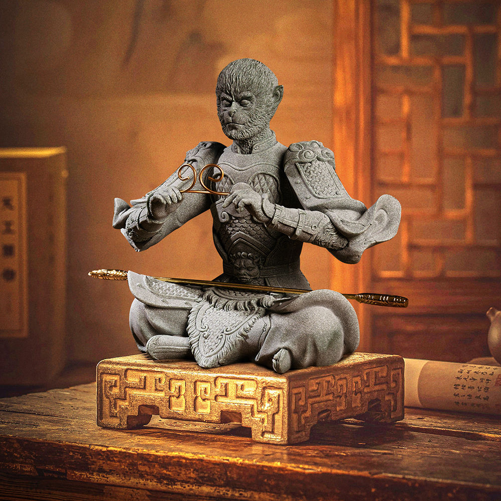 zensoullab Green Sand Stone Great Sage Tea Pet High-end Gift Handheld Piece Fish Tank Wukong Ornament Rockery Landscaping Home Decoration Bonsai