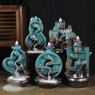 zensoullab Two-Faced Backflow Incense Burner Ceramic Mountain Water Flow Incense Burner Ceramic Incense Holder Office Creative Ornament