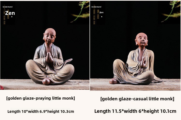 zensoullab Premium Purple Clay Little Monk Tea Pet Tea Tray Kung Fu Tea Set Accessories Little Shaolin Zen Style Chinese Home Decor