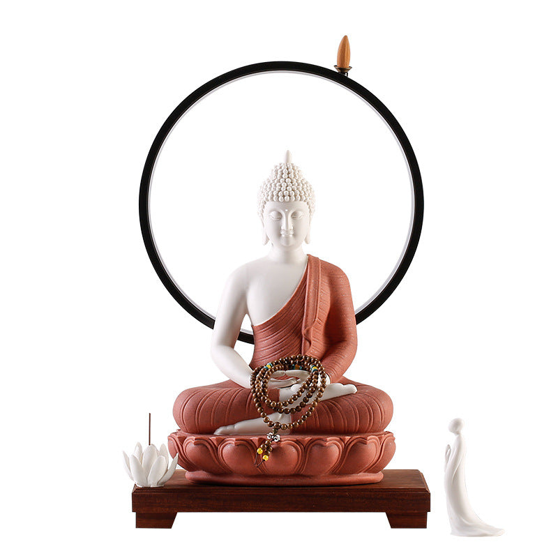 zensoullab Zen New Chinese Style Shakyamuni Buddha Lamp Circle Ornament Creative Home Interior Decoration Living Room Entrance Worship