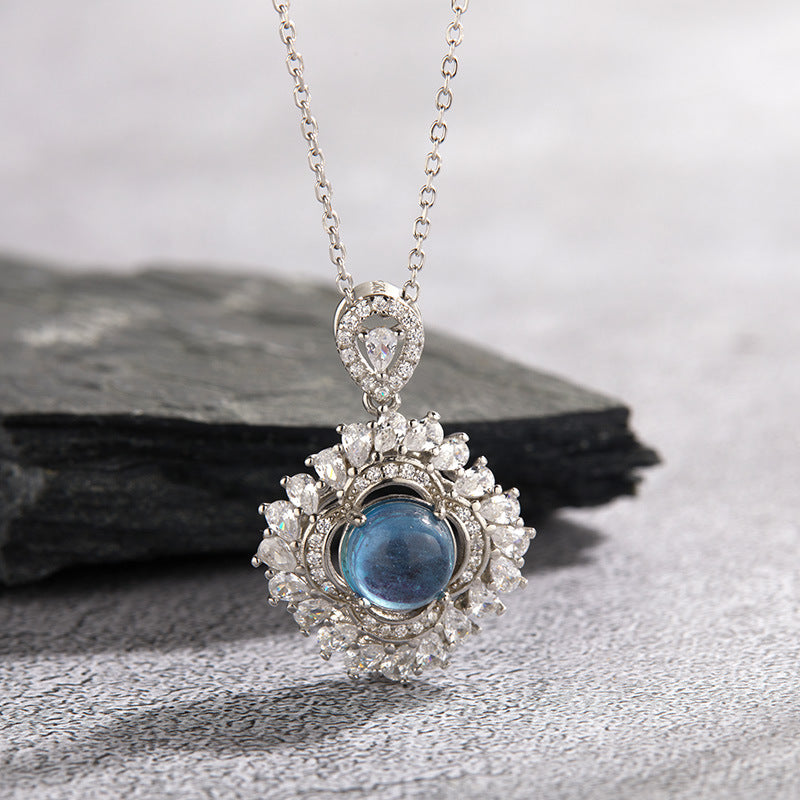 zensoullab French Design S925 Sterling Silver Natural Aquamarine Gemstone Necklace for Women, Personalized Multiple Pendants Fashion Collarbone Chain