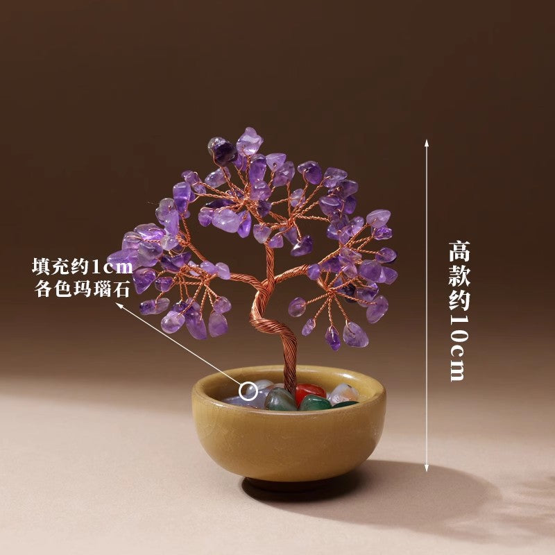 zensoullab Natural Yellow Crystal Money Tree Ornament Amethyst Wealth-Attracting Treasure Bowl Office Desk Decoration