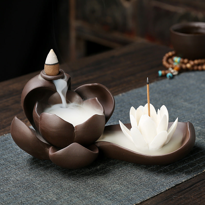 Jingchen Purple Clay Backflow Incense Burner Zen Buddha Hand Sandalwood Burner Home Indoor Aromatherapy Burner Large Incense Creative Ornament