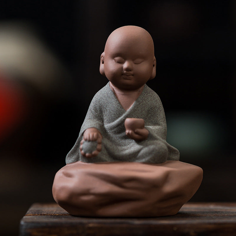 zensoullab Creative Purple Clay Little Monk Tea Pet Tea Tray Tea Set Accessories Zen Little Novice Tea Room Bonsai Decoration Ornament