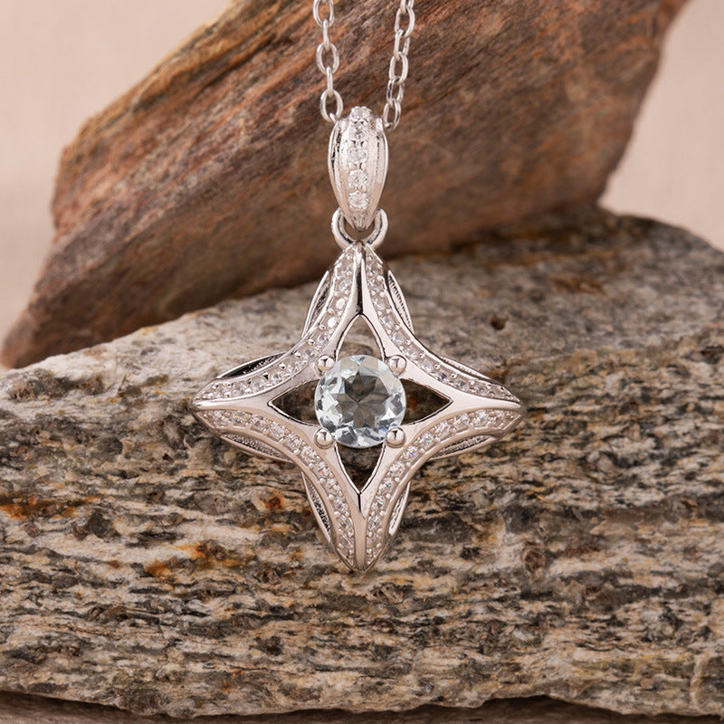 zensoullab Natural Sapphire Diopside Topaz Aquamarine Colorful Gemstone Necklace for Women S925 Silver Star Pendant