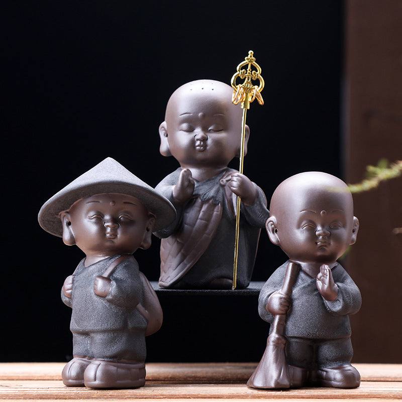 zensoullab Zen Purple Clay Little Monk Tea Pet Tea Play Ceramic Little Sha Mi Kung Fu Tea Set Accessories Home Handmade Ornament