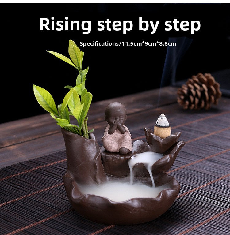 zensoullab Purple Clay Backflow Incense Burner Ceramic Creative Ornament Craft Incense Little Monk Viewing Smoke Mountain Water Flow