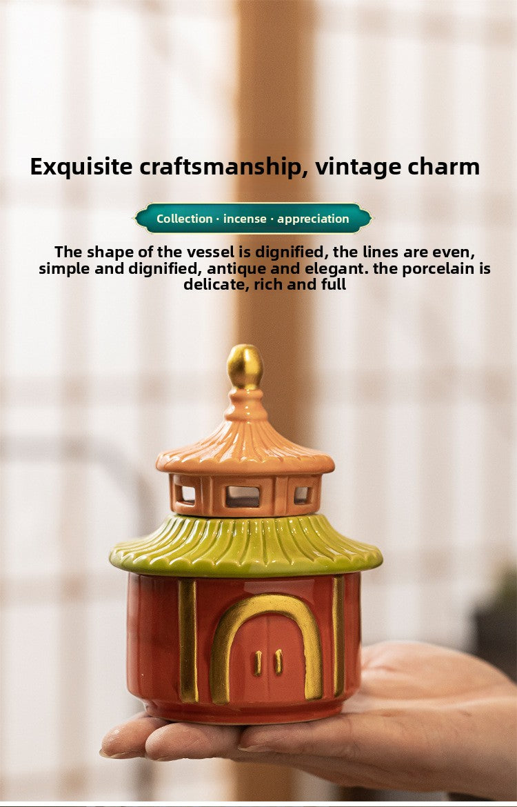 zensoullab Creative New Chinese Style Ceramic Temple of Heaven Small Incense Burner Aromatherapy Burner Ornament for Home Indoor Sandalwood Coil Incense Holder Incense Tray