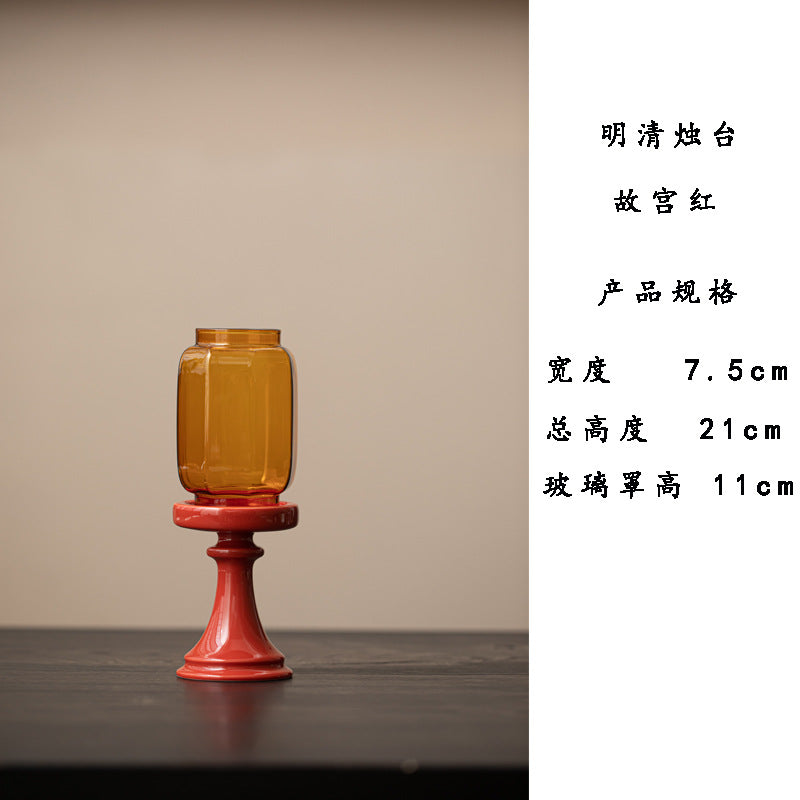 zensoullab Forbidden City Red Ming Qing Candle Holder Glass Chinese Zen Ornament Antique Tea Room Home Atmosphere Lamp Ceramic Tea Ceremony Accessories