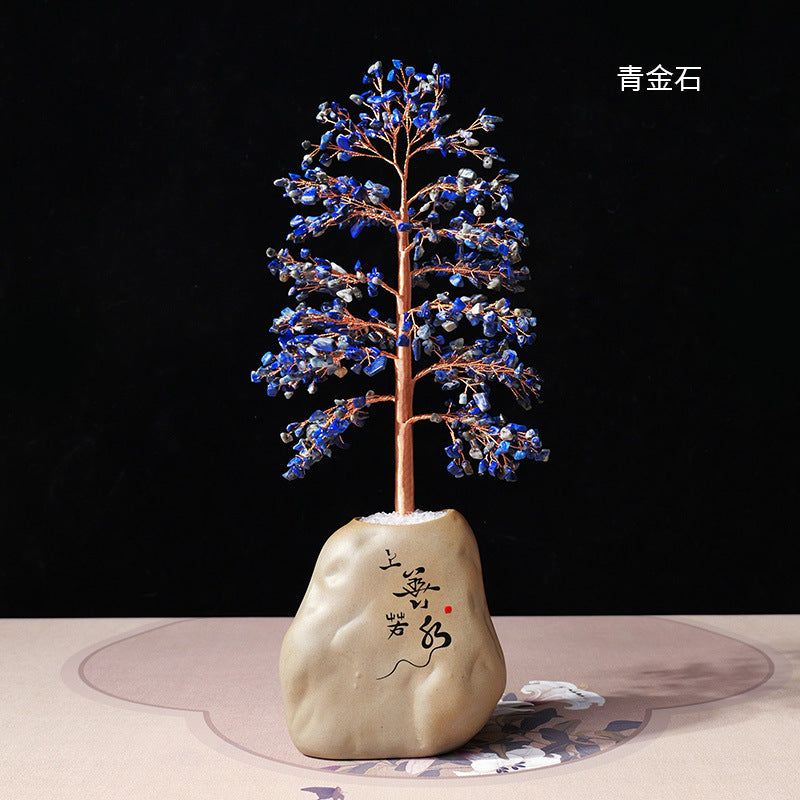 zensoullab Natural Yellow Crystal Crushed Stone Money Tree Hand-woven Copper Wire Home Office Opening Housewarming Wealth Tree Gift Ornament