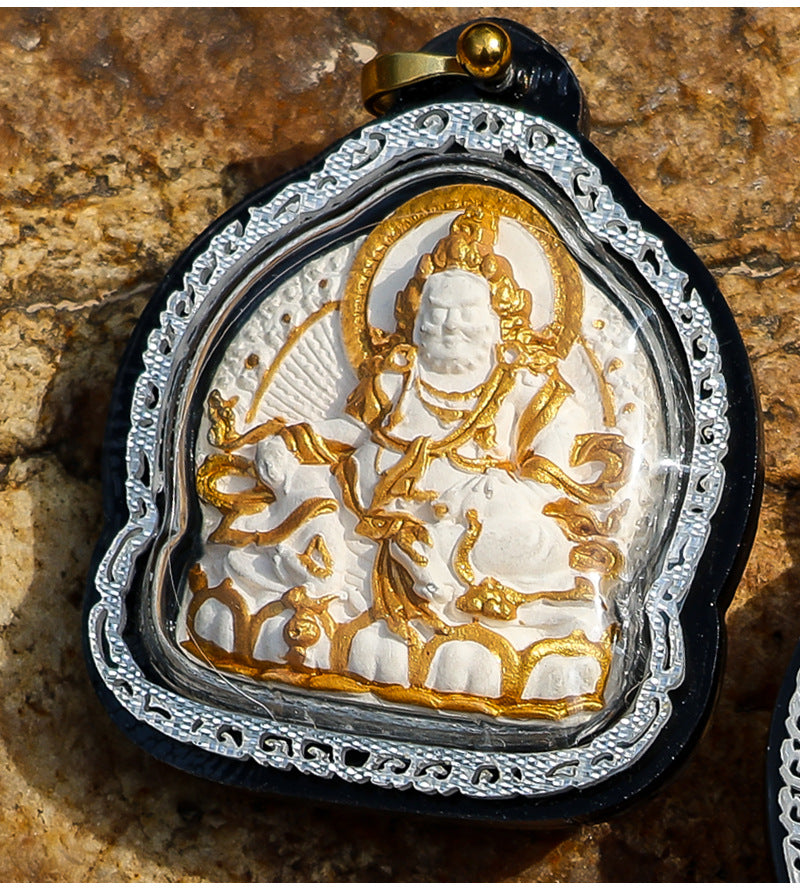zensoullab Gawu Box Pendant Hand-painted Incense Ash Rubbing Three-dimensional Thangka Buddha Statue Yellow God of Wealth Five-way God of Wealth Buddha Amulet Men and Women Necklace