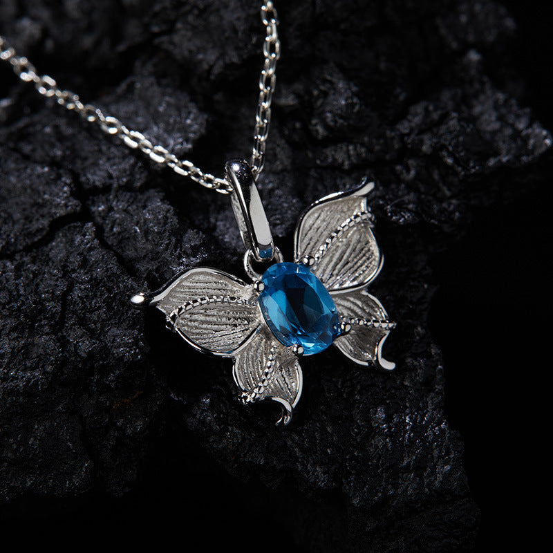 zensoullab Butterfly Style Gemstone Necklace Women's Jewelry Set S925 Sterling Silver Inlaid with Natural Sapphire Tanzanite