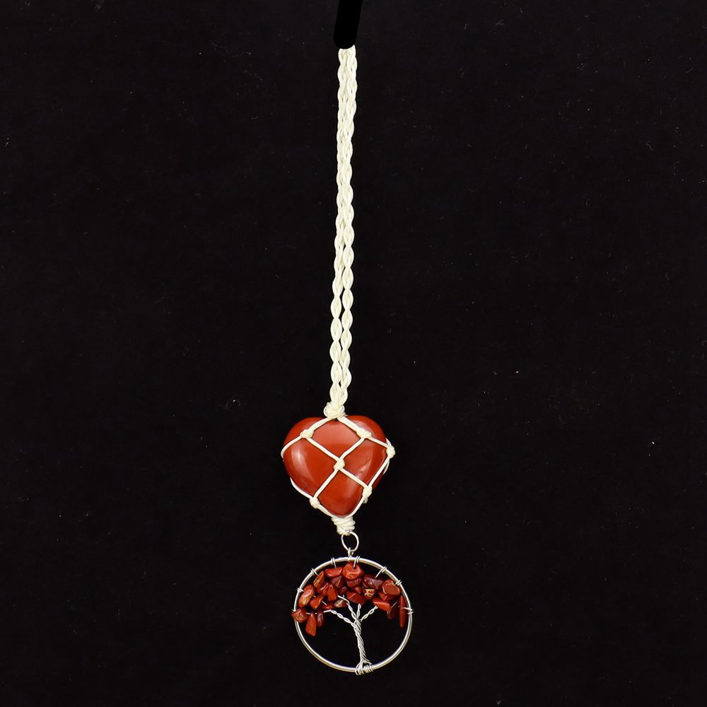 zensoullab Natural Crystal Heart-shaped Woven Net Bag Tree of Life Pendant Car Hanging Bag Accessories