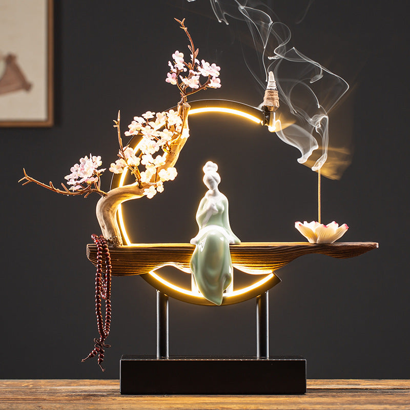 zensoullab New Chinese Style Backflow Incense Ornament Creative Lamp Ring Home Aromatherapy Burner Office Living Room Entrance Desktop Decoration