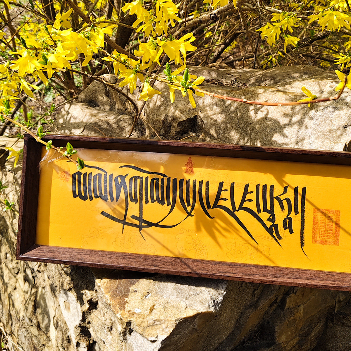 zensoullab Tibetan Hand-painted Thangka Yellow God of Wealth Zaki Ram Manjushri Mantra Scripture Tabletop Hanging Painting Calligraphy Decoration Ornament
