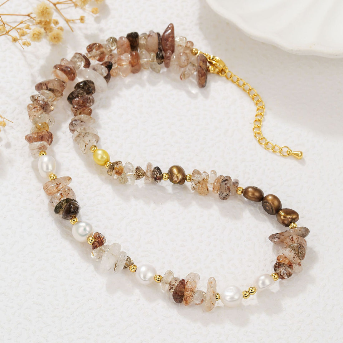 zensoullab Freshwater Pearl Natural Stone Bead Necklace Bracelet Melad Gold Rutilated Quartz Sweater Chain High-end
