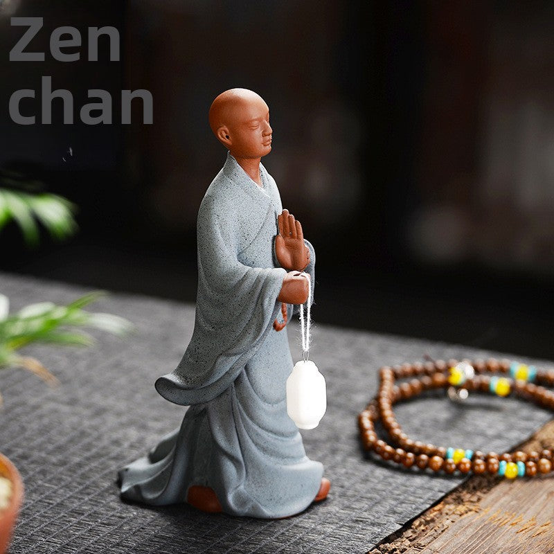zensoullab Purple Clay Zen Buddhist Little Monk Figurine Creative Ceramic Character Home Living Room Tea Room Tea Pet Desktop Decoration