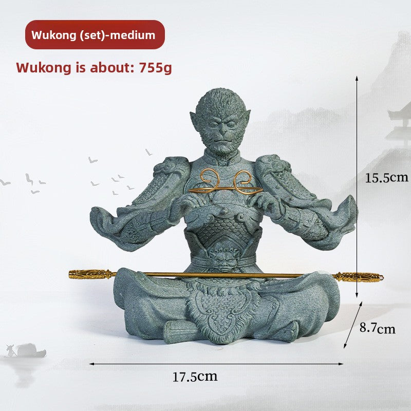 zensoullab Green Sand Stone Great Sage Tea Pet High-end Gift Handheld Piece Fish Tank Wukong Ornament Rockery Landscaping Home Decoration Bonsai