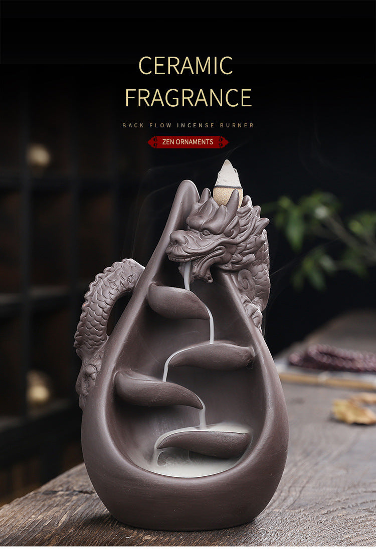 Purple Clay Chinese Style Dragon Backflow Incense Burner Home Decor Creative Large Dragon Backflow Aromatherapy Burner Craft Gift