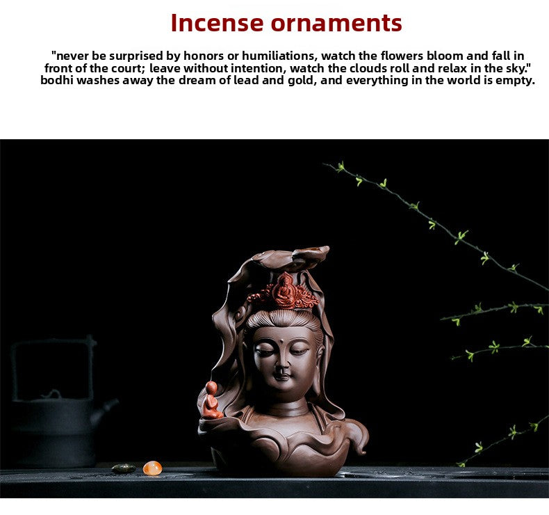 zensoullab Premium Large Ceramic Guanyin Buddha Statue Feng Shui Worship Buddha Hall Living Room Backflow Incense Burner Home Decor Ornament