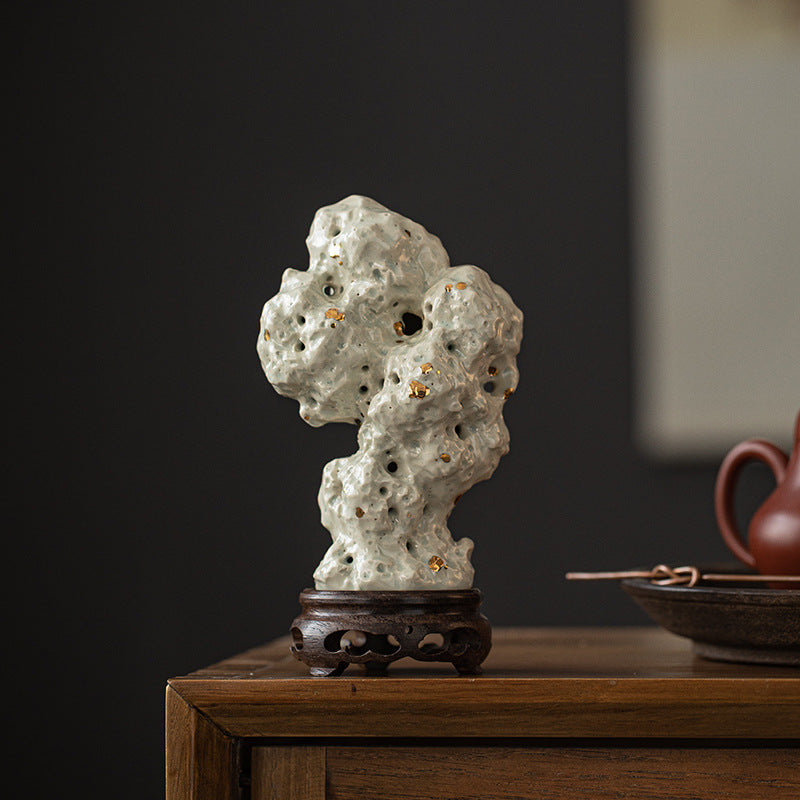 zensoullab Handmade Ceramic Taihu Stone Small Incense Burner for Home Indoor Tower Incense Burner Zen Tea Room Study Decoration Rockery Ornament