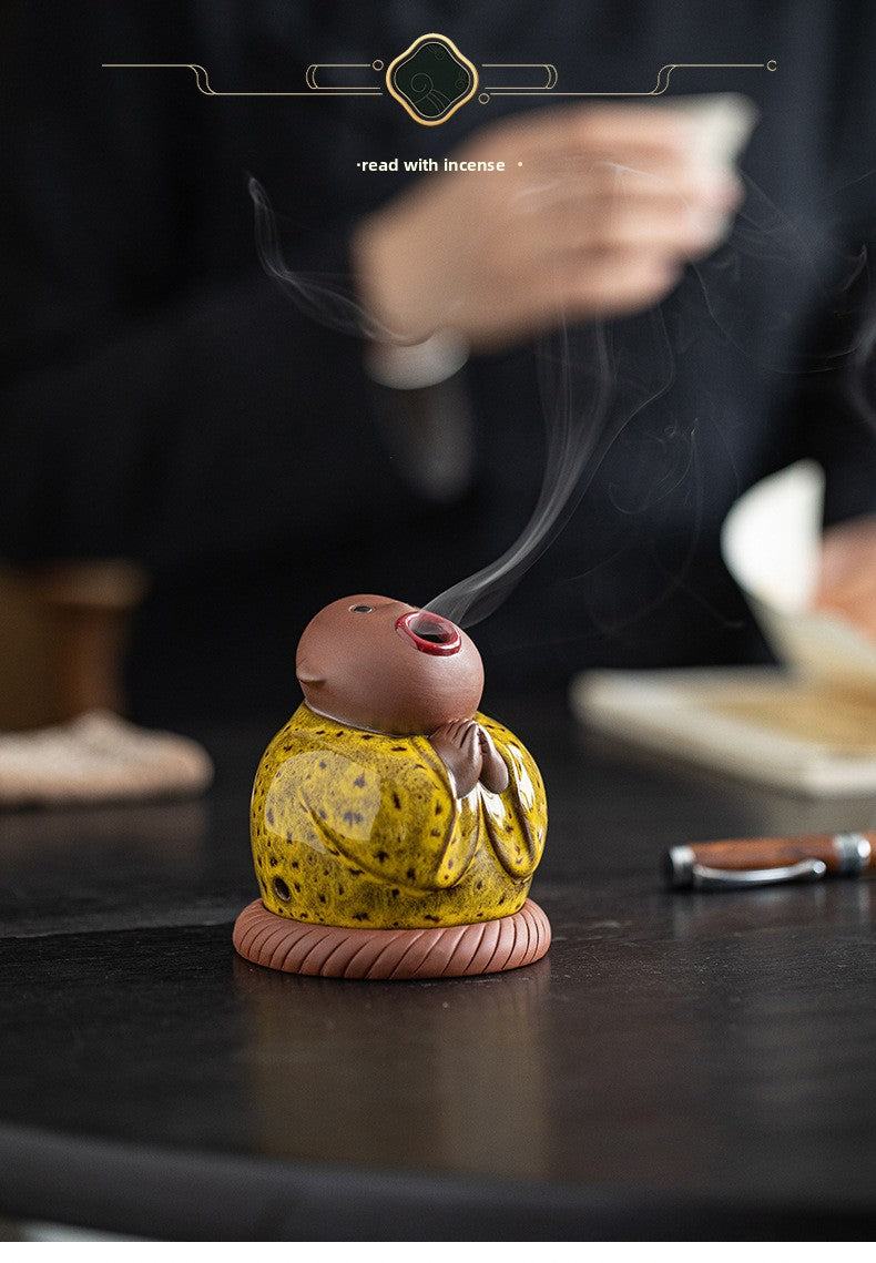 zensoullab Creative Little Monk Incense Burner Cute Aromatherapy Burner Ornament Zen Style Home Indoor Agarwood Sandalwood Incense Burner Incense Box