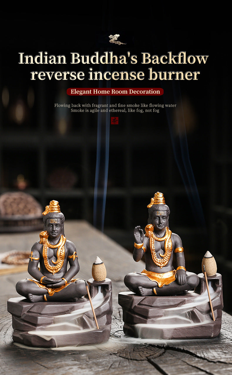 zensoullab Buddha Statue Zen Home Decor Craft Creative Southeast Asian Shiva Buddha Statue Backflow Incense Burner
