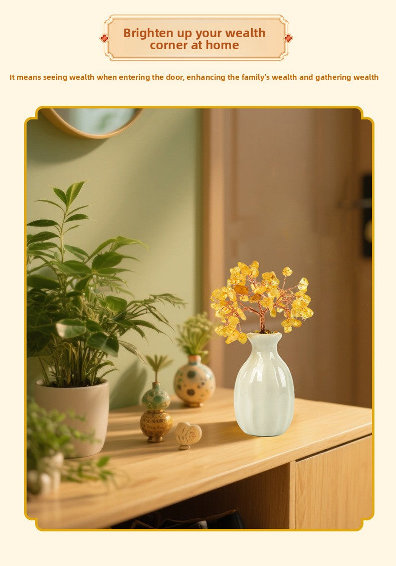 zensoullab Natural Mineral Raw Stone Yellow Crystal Money Tree Ornament Office Desktop Money Tree Shop Opening Gift Wealth Attraction