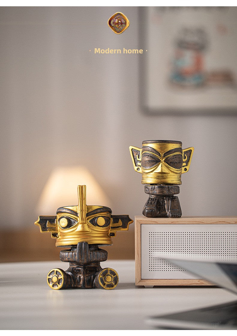 zensoullab National Trend Cultural Creative Ceramic Sanxingdui Zongmu Standing Figure Gold-Faced Ornament Home Living Room Tea Room Desktop Decoration