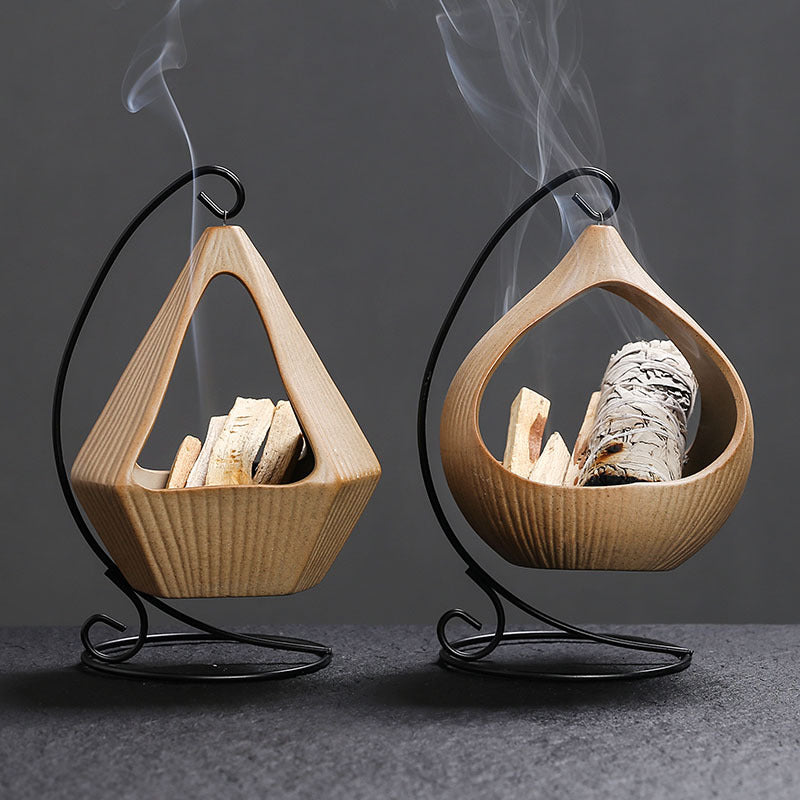 Iron Rack Hanging Basket Ceramic Incense Burner Creative Ceramic Sage Peruvian Wood Tray Home Indoor Atmosphere Ornament