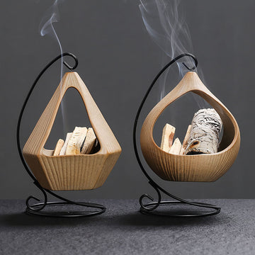 Iron Rack Hanging Basket Ceramic Incense Burner Creative Ceramic Sage Peruvian Wood Tray Home Indoor Atmosphere Ornament