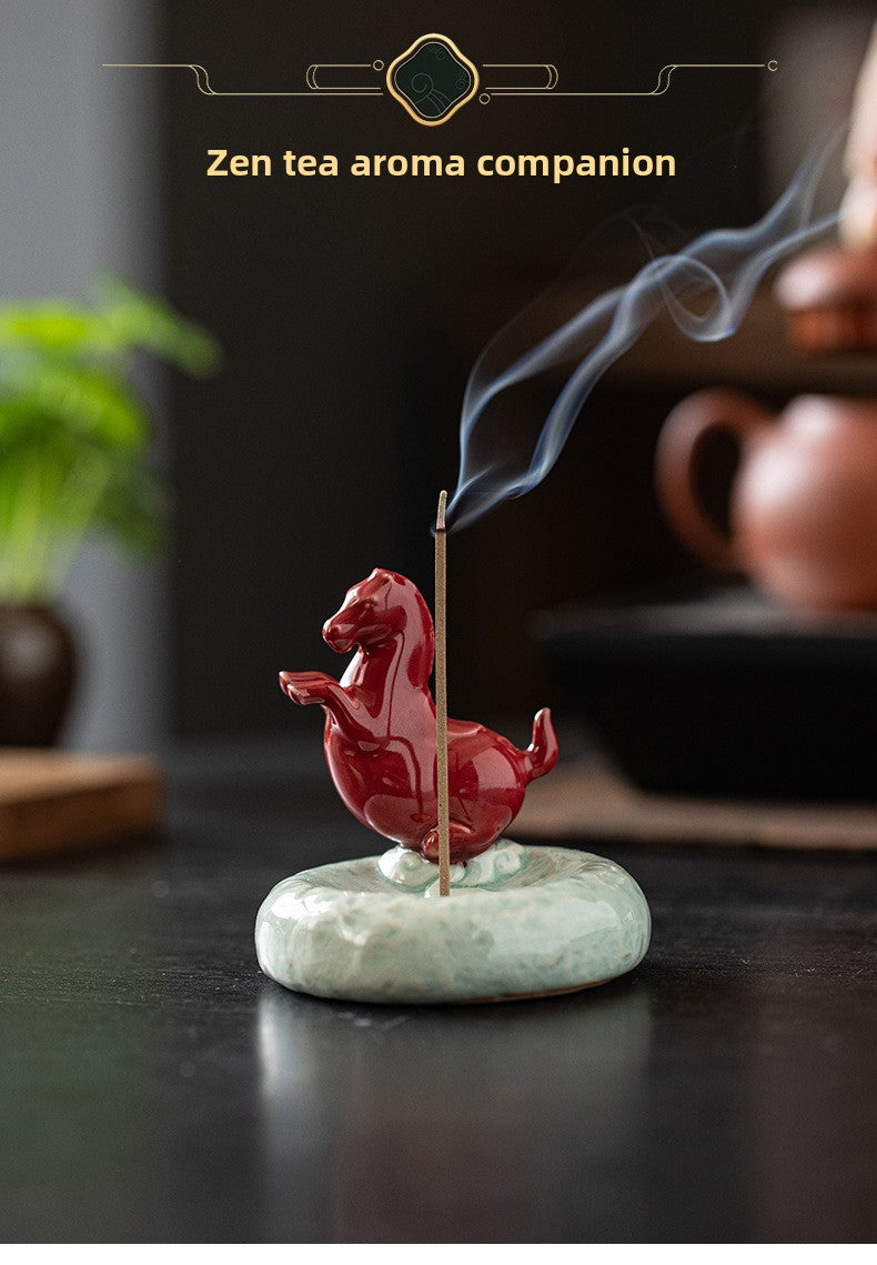 zensoullab Ceramic Small Tang Horse Incense Burner Creative Incense Holder Home Indoor Aromatherapy Burner Sandalwood Agarwood Incense Holder Incense Device